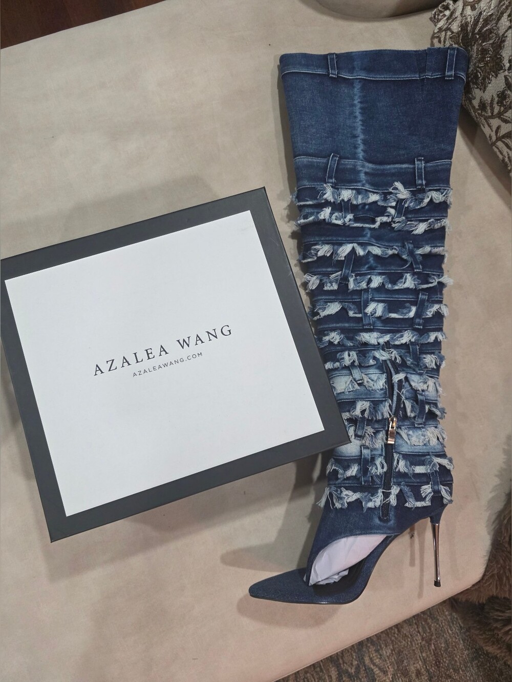 Azalea Wang Black Denin Stilleto Open Toe Boots